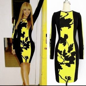 Beyoncé Inspired Black And Yellow Midi Dress